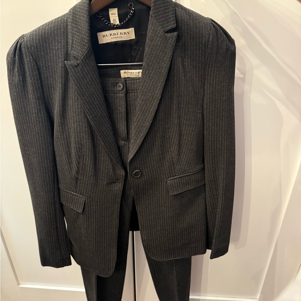 Burberry Gray Blazer Textured Suit Jacket